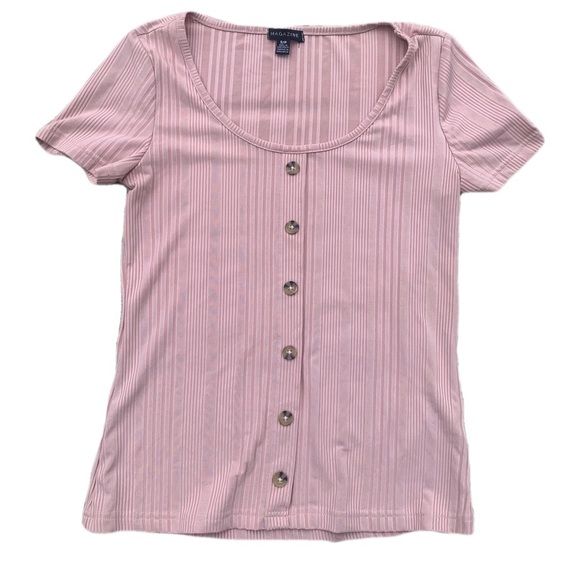💛 Magazine Pink Ribbed Button-Front Top | Size S - Picture 1 of 5